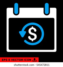 Refund Calendar Day icon. Vector EPS illustration style is flat iconic bicolor symbol, blue and white colors.