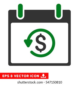 Refund Calendar Day icon. Vector EPS illustration style is flat iconic bicolor symbol, green and gray colors.