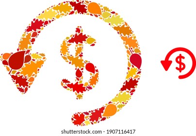 Refund composition icons organized for fall season. Vector refund mosaic is organized from random fall maple and oak leaves. Mosaic autumn leaves in bright gold, brown and red colors.