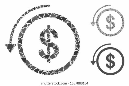 Refund composition of unequal elements in various sizes and color tones, based on refund icon. Vector unequal items are organized into mosaic. Refund icons collage with dotted pattern.