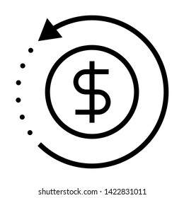 Refund dollar coin. Simple design. Line vector. Isolate on white background.
