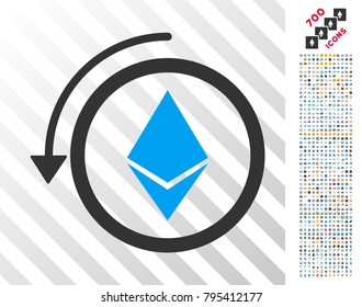 Refund Ethereum Crystall icon with 7 hundred bonus bitcoin mining and blockchain symbols. Vector illustration style is flat iconic symbols designed for crypto-currency apps.