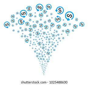 Refund explosion fountain. Vector illustration style is flat iconic symbols. Object fountain constructed from random design elements as refund fireworks.