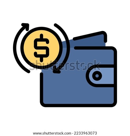 Refund filled outline icon. Wallet and coins with dollar sign. Cash back and refund in online shopping. For business and payments presentation. Vector Illustration.