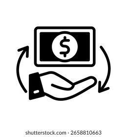 Refund glyph, mini illustration icon. use for modern concept, print, UI, UX kit, web and app development. Vector related to commerce, retail, marketing and shopping.