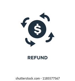 Refund icon. Black filled vector illustration. Refund symbol on white background. Can be used in web and mobile.