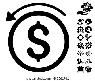 Refund icon with bonus tools pictogram. Vector illustration style is flat iconic symbols, black color, white background.