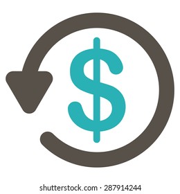 Refund icon from Business Bicolor Set. This flat vector symbol uses grey and cyan colors, rounded angles, and isolated on a white background.