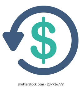 Refund icon from Business Bicolor Set. This flat vector symbol uses cobalt and cyan colors, rounded angles, and isolated on a white background.