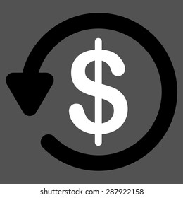 Refund icon from Business Bicolor Set. This flat vector symbol uses black and white colors, rounded angles, and isolated on a gray background.