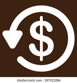 Refund icon from Business Bicolor Set. This flat vector symbol uses white color, rounded angles, and isolated on a brown background.