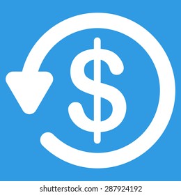 Refund icon from Business Bicolor Set. This flat vector symbol uses white color, rounded angles, and isolated on a blue background.