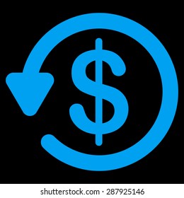 Refund icon from Business Bicolor Set. This flat vector symbol uses blue color, rounded angles, and isolated on a black background.
