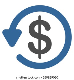 Refund icon from Business Bicolor Set. This flat vector symbol uses cobalt and gray colors, rounded angles, and isolated on a white background.