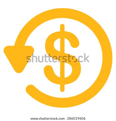 Refund icon from Business Bicolor Set. This flat vector symbol uses yellow color, rounded angles, and isolated on a white background.