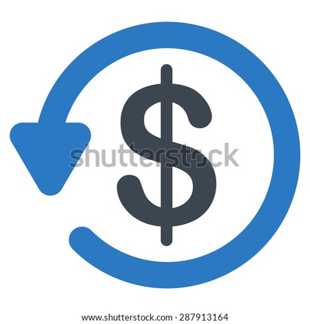 Refund icon from Business Bicolor Set. This flat vector symbol uses smooth blue colors, rounded angles, and isolated on a white background.
