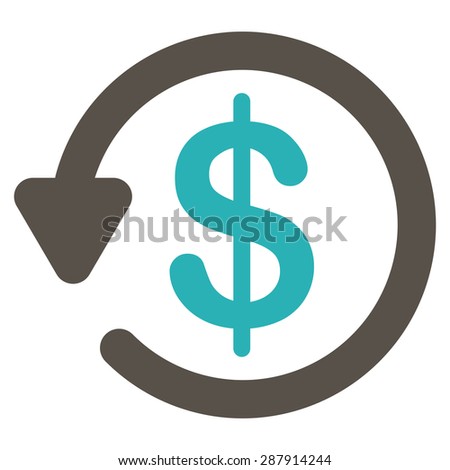 Refund icon from Business Bicolor Set. This flat vector symbol uses grey and cyan colors, rounded angles, and isolated on a white background.