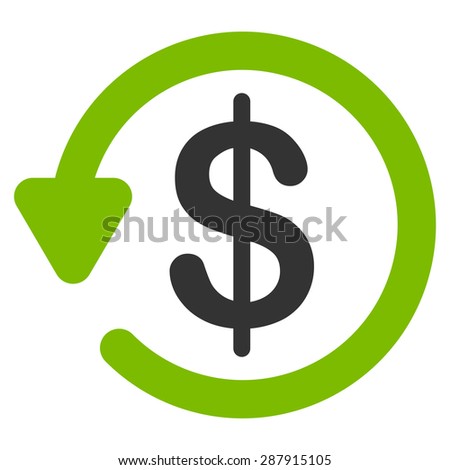 Refund icon from Business Bicolor Set. This flat vector symbol uses eco green and gray colors, rounded angles, and isolated on a white background.