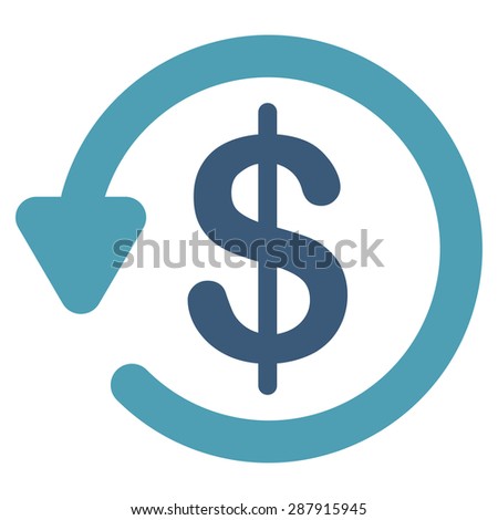Refund icon from Business Bicolor Set. This flat vector symbol uses cyan and blue colors, rounded angles, and isolated on a white background.
