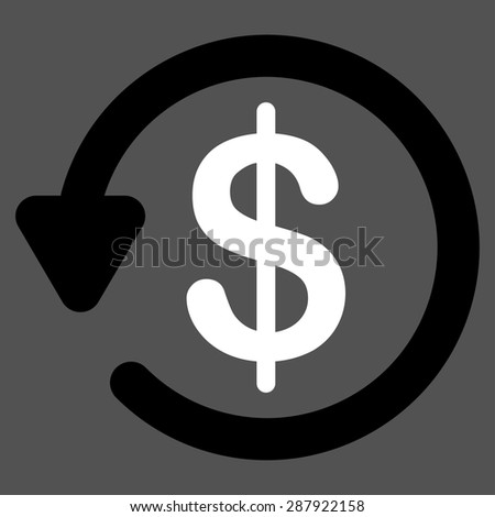 Refund icon from Business Bicolor Set. This flat vector symbol uses black and white colors, rounded angles, and isolated on a gray background.