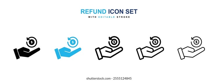Refund icon collection in black and blue colors