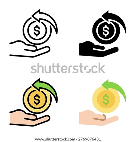 Refund icon collection of various styles for design branding, print and digital media