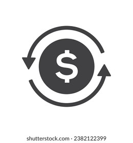 Refund icon, currency exchange, cash back, quick loan, mortgage refinance, insurance concept, fund management, return on investment, isolated vector illustration on white background.