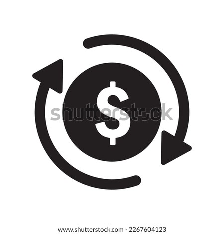Refund icon, currency exchange, cash back, quick loan, mortgage refinance, insurance concept, fund management, finance service, return on investment, isolated vector illustration on