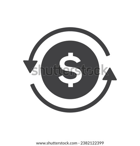 Refund icon, currency exchange, cash back, quick loan, mortgage refinance, insurance concept, fund management, return on investment, isolated vector illustration on white background.