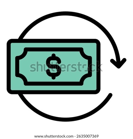 Refund icon flat line style illustration representing returns and reimbursements, suitable for retail, e-commerce, and customer service projects