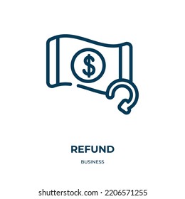 Refund icon. Linear vector illustration from business collection. Outline refund icon vector. Thin line symbol for use on web and mobile apps, logo, print media.
