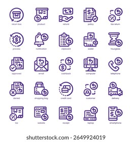 Paquete de iconos de reembolso para su Sitio web, móvil, presentación y diseño de logotipo. Línea de iconos de reembolso de diseño de color básico. Ilustración gráfica de Vector y trazo editable.