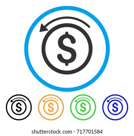 Refund icon. Vector illustration style is a flat iconic refund gray rounded symbol inside light blue circle with black, green, blue, yellow color versions. Designed for web and software interfaces.