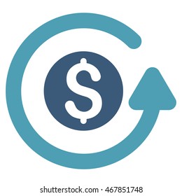 Refund icon. Vector style is bicolor flat iconic symbol with rounded angles, cyan and blue colors, white background.