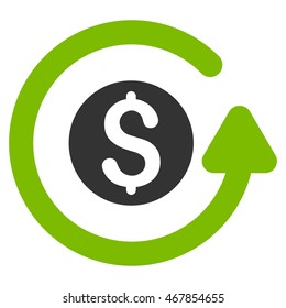 Refund icon. Vector style is bicolor flat iconic symbol with rounded angles, eco green and gray colors, white background.