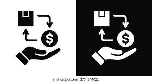 Estilo de fondo blanco y negro del icono del reembolso