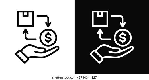 Estilo de fondo blanco y negro del icono del reembolso