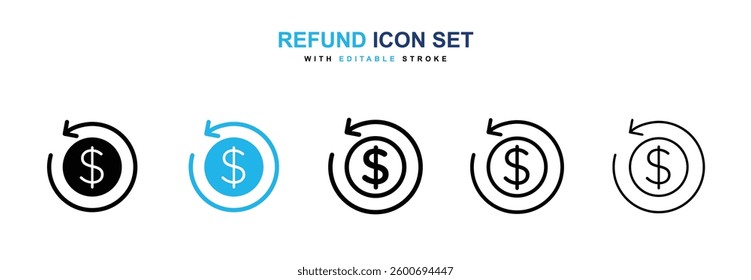 Refund icons graphics set in black and blue colors
