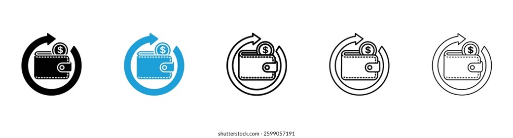 Refund icons vector illustrations in black and blue colors for web and ui designs