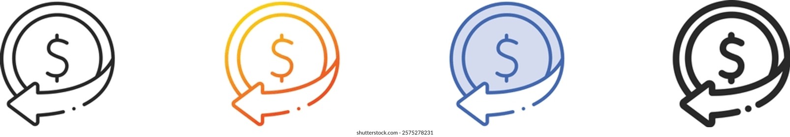 refund icon.Thin Linear, Gradient, Blue Stroke and bold Style Design Isolated On White Background