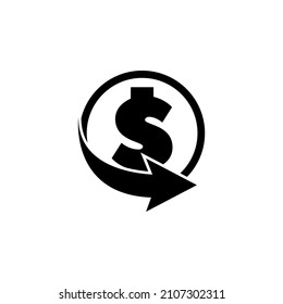 Refund Investment, Arrow and Dollar. Flat Vector Icon illustration. Simple black symbol on white background. Refund Investment, Arrow and Dollar sign design template for web and mobile UI element.