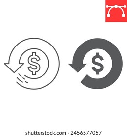 Icono de línea y glifo de reembolso, método de pago y finanzas, ícono de Vector de reembolso, gráficos de Vector, símbolo de contorno de trazo editable, eps 10.