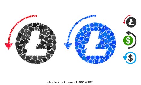 Refund Litecoin mosaic of small circles in various sizes and color tones, based on refund Litecoin icon. Vector small circles are composed into blue collage.