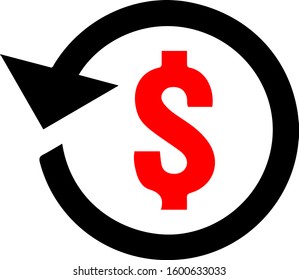 Refund money icon. Vector illustration. Green sign of refund money in flat design.