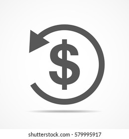 Refund money icon. Vector illustration. Gray sign of refund money in flat design.