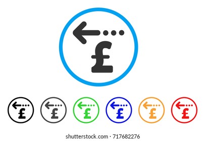 Refund Pound rounded icon. Style is a flat refund pound grey symbol inside light blue circle with black, gray, green, blue, red, orange versions. Vector designed for web and software interfaces.