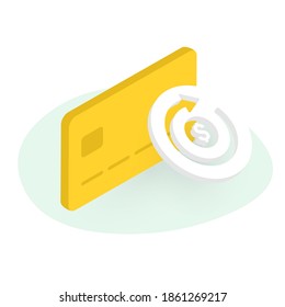 Refund and return rate. Subscription payment isometric vector concept illustration. Monthly subscription payment basis fee concept. Credit Bank card with a recurring billing icon