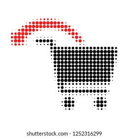 Refund shopping order halftone dotted icon. Halftone array contains round points. Vector illustration of refund shopping order icon on a white background.