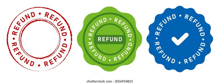 refund stamp emblem design sticker in red blue and green set collection