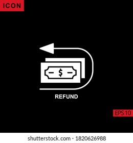 Refund vector icon on black background. Illustration flat icon for graphic, print media interfaces and web design.

